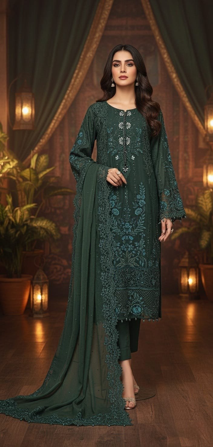stitched chiffon suit 3 piece