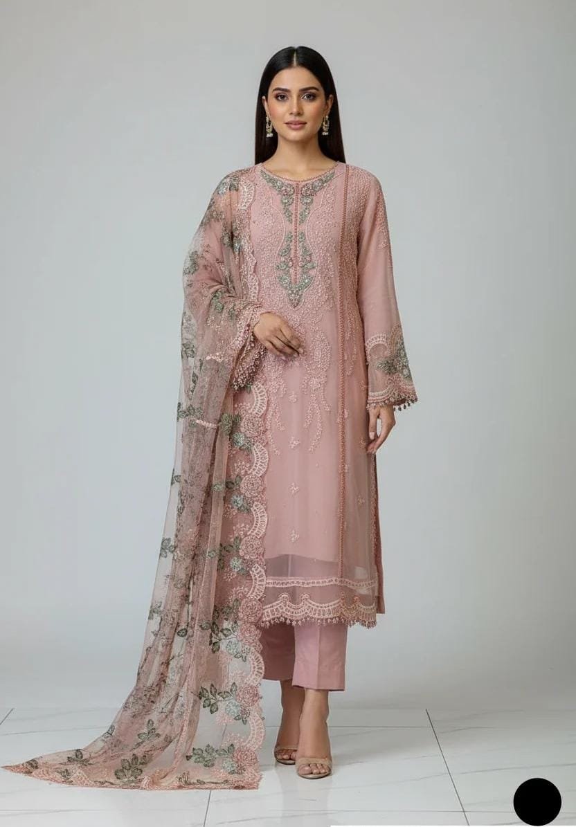 stitched crinkle chiffon suit 3 piece