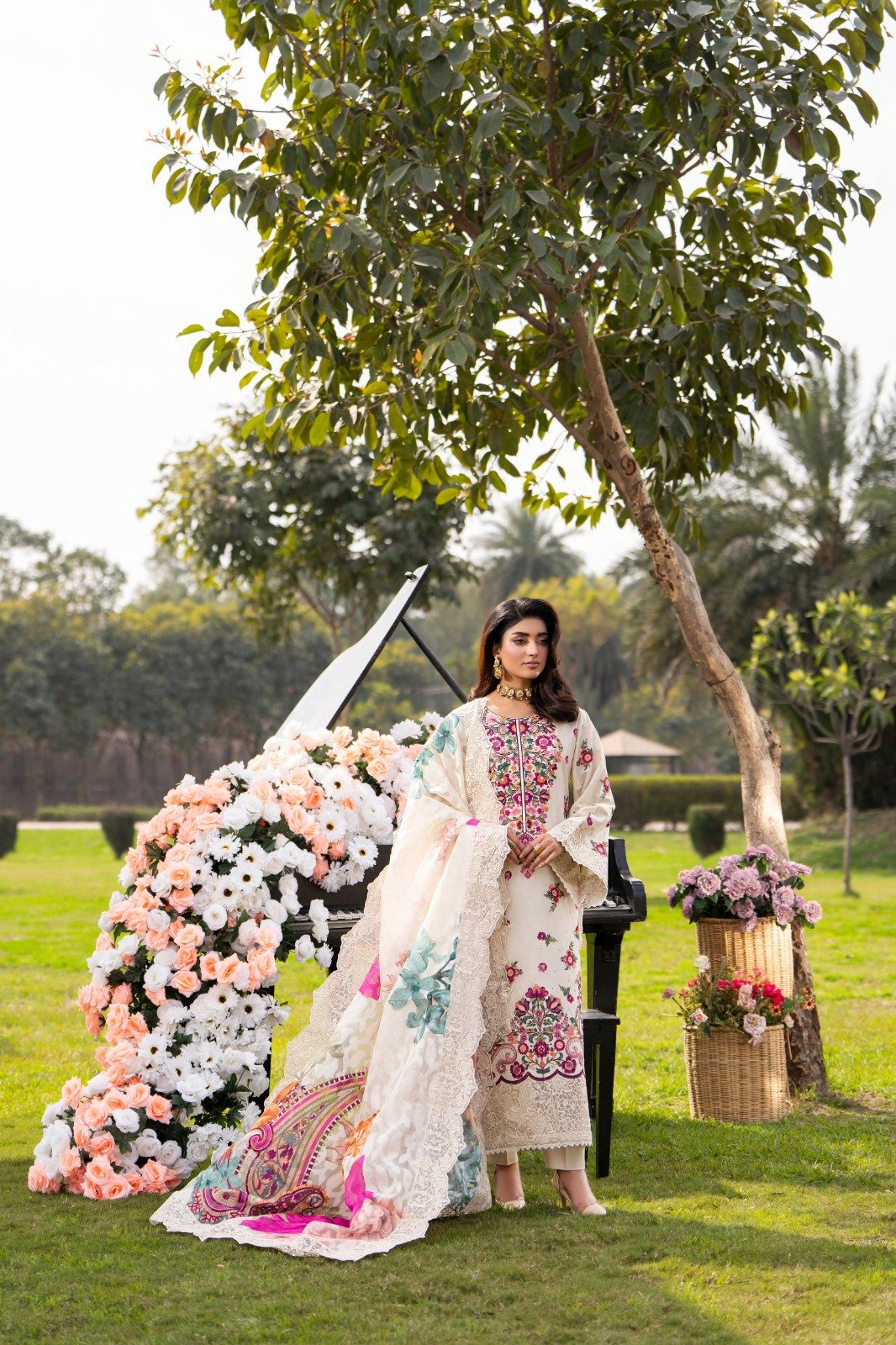 floral white embroidered