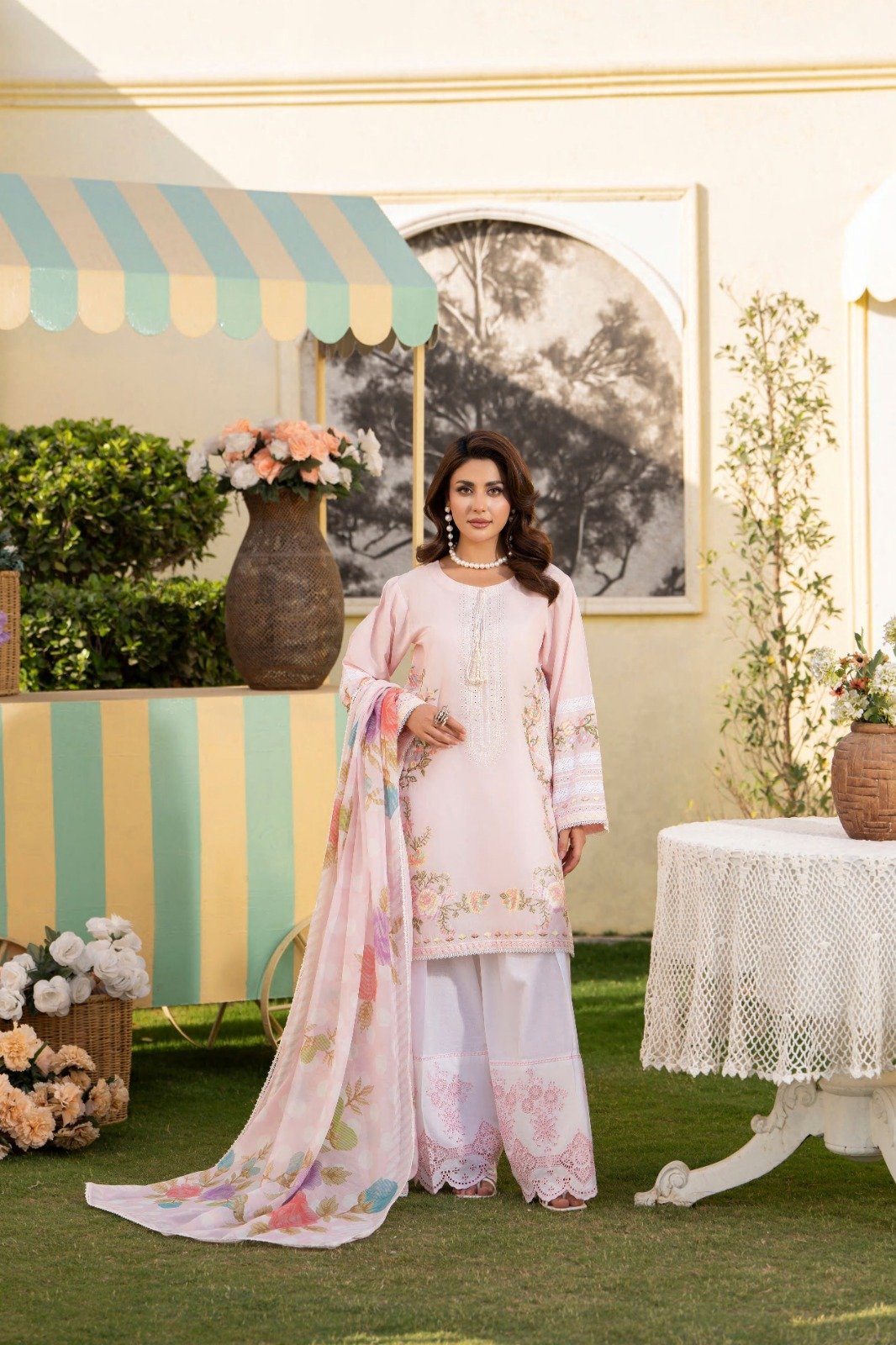 pink chikankari embroidered