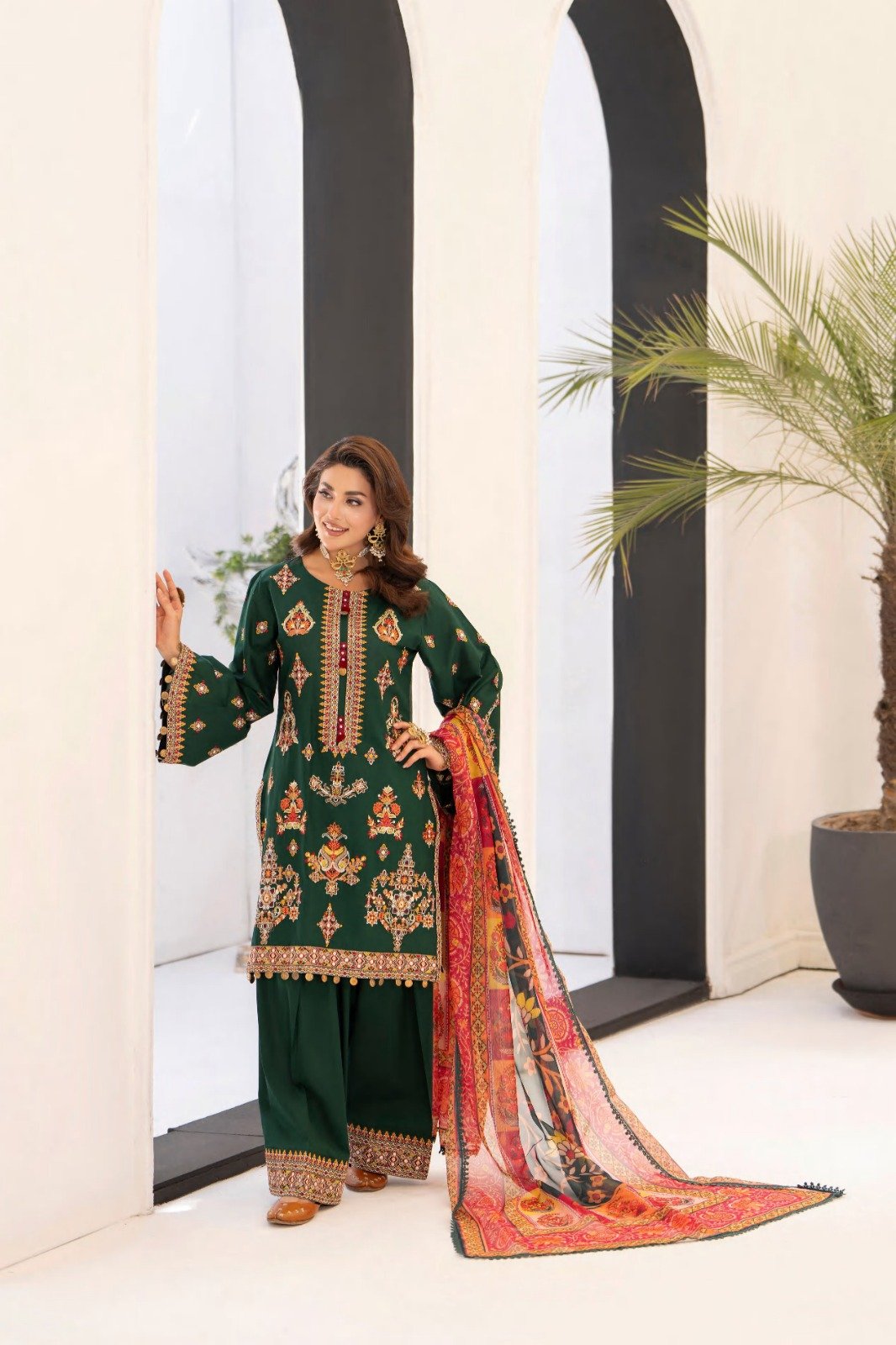 dark green embroidered